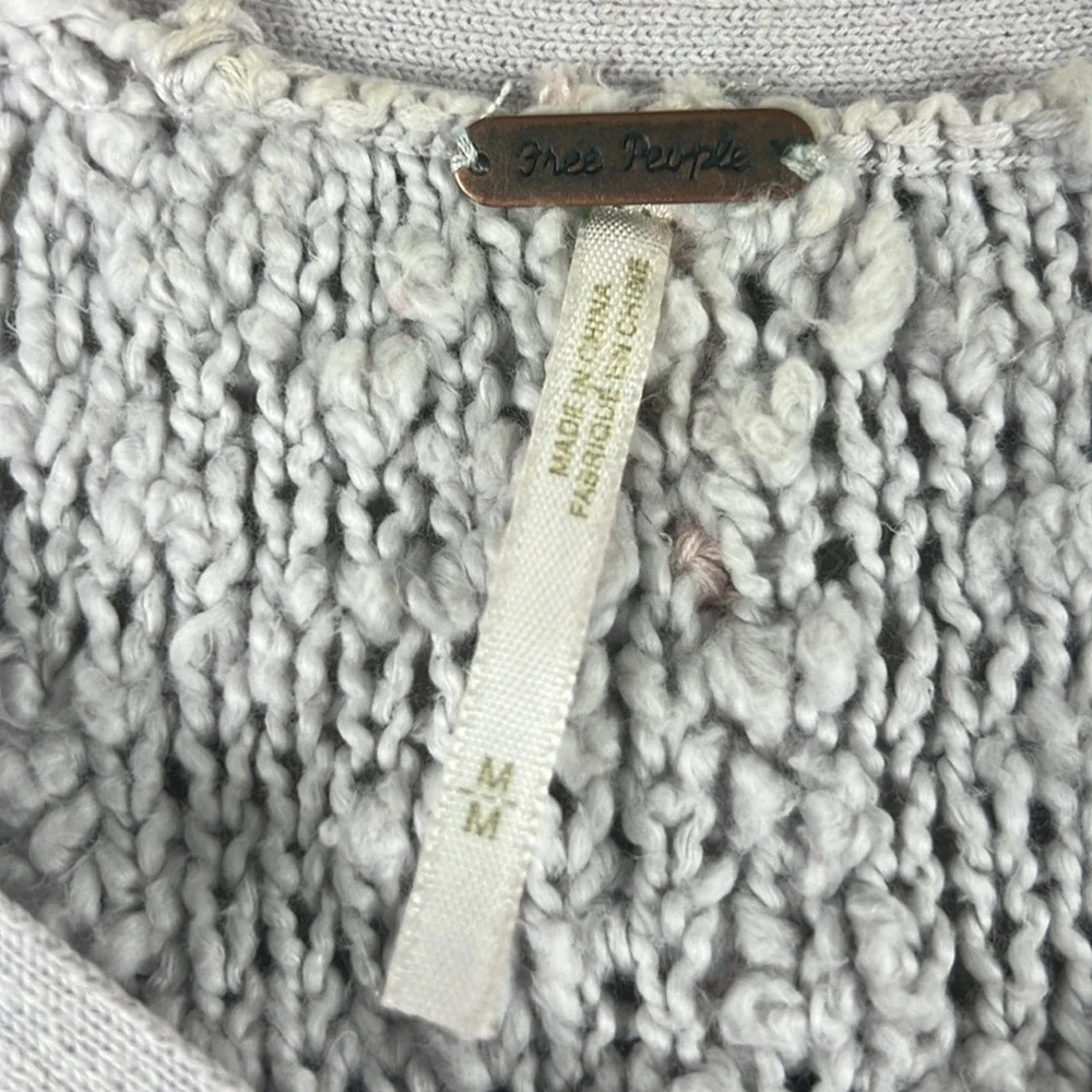 Free People Songbird Sweater V-Neck Striped Bouclé Knit Pink Gray Tunic Size M